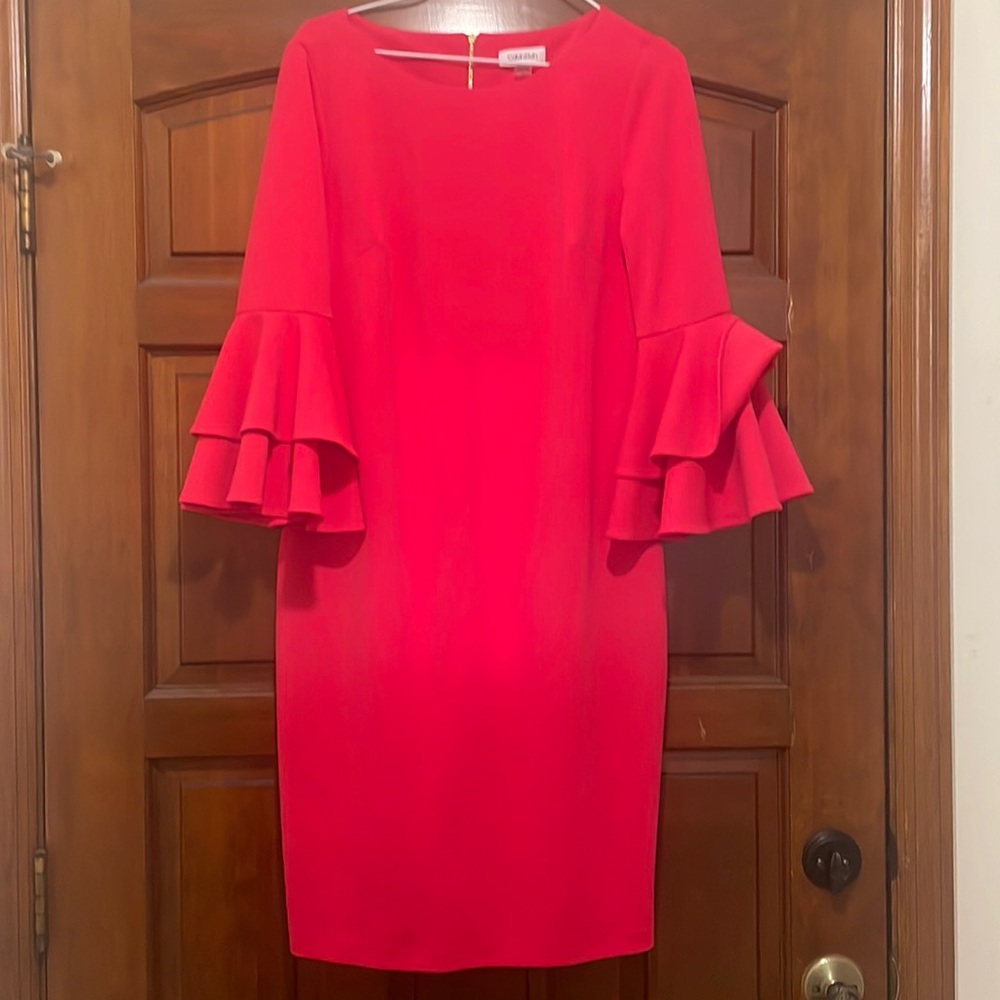 Calvin Klein pink dress 3/4 length sleeves with ruffles